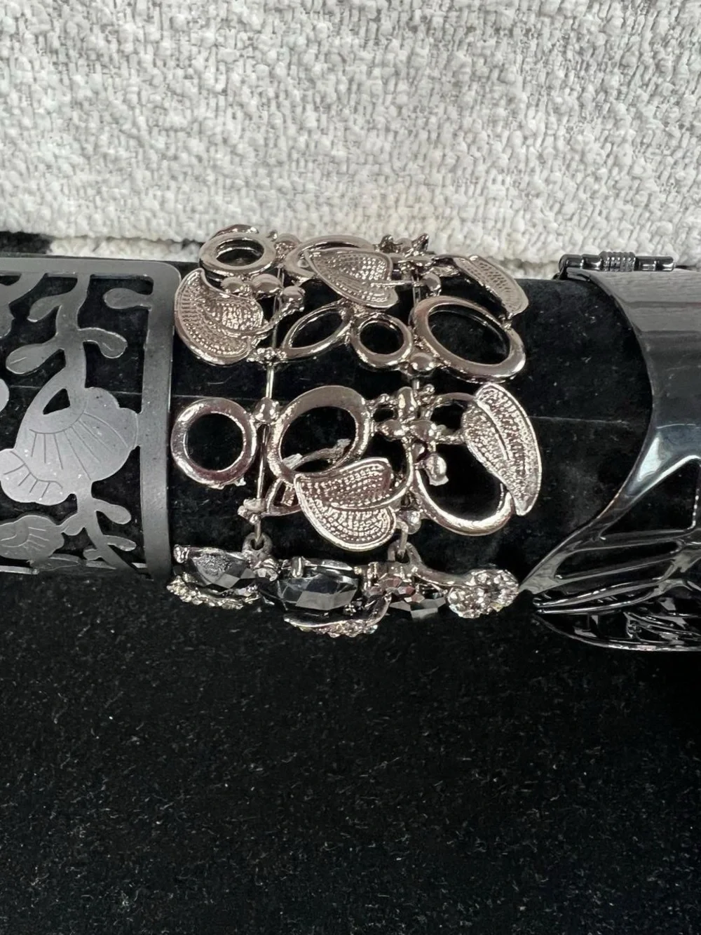 Chunky Black & silver tone bangle bracelet set